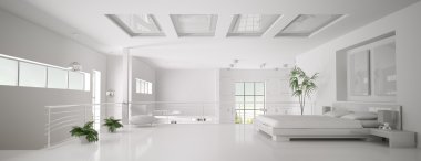 beyaz yatak odası iç panorama 3d render