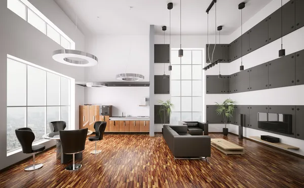 现代公寓 3d 渲染的内部 — 图库照片