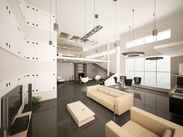 현대 아파트 3d 렌더링의 인테리어 — 스톡 사진