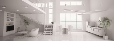 Beyaz modern iç panorama 3d render