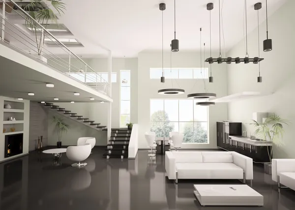 Moderní byt interiér 3d vykreslení — Stock fotografie