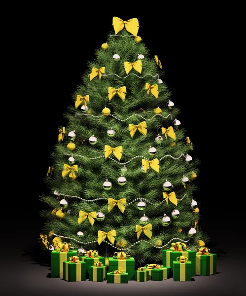 Vánoční strom jedle s dekorace 3d render — Stock fotografie