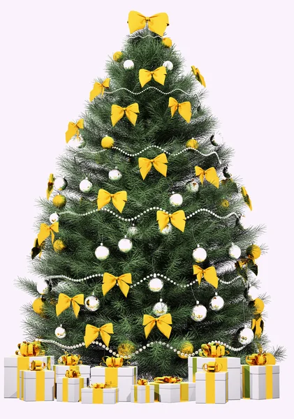 Natal abeto isolado sobre a renderização 3d branco — Fotografia de Stock