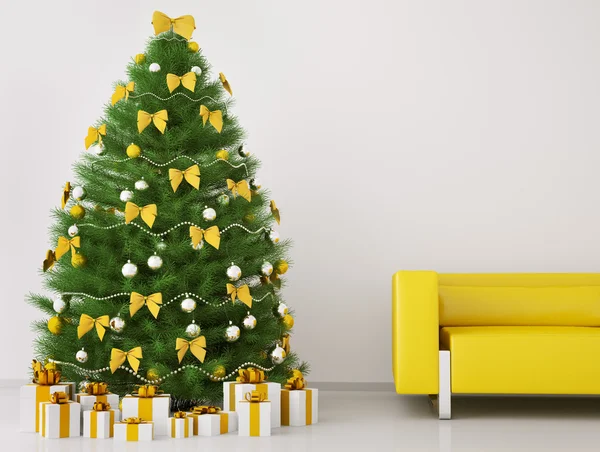 Karácsonyfa a szobában belső 3d render — Stock Fotó