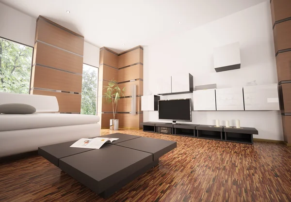 Moderní obývací pokoj interiér 3d vykreslení — Stock fotografie