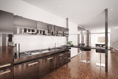 Modern black kitchen interior 3d render clipart