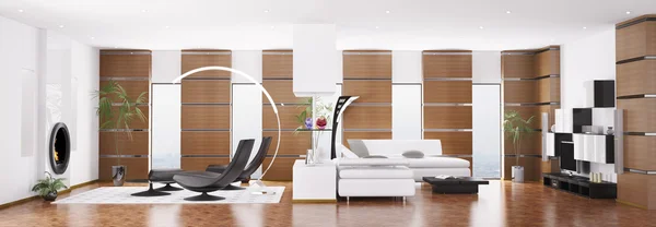 Moderno apartamento interior panorama 3d render — Foto de Stock