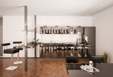 Modern kitchen interior 3d render clipart