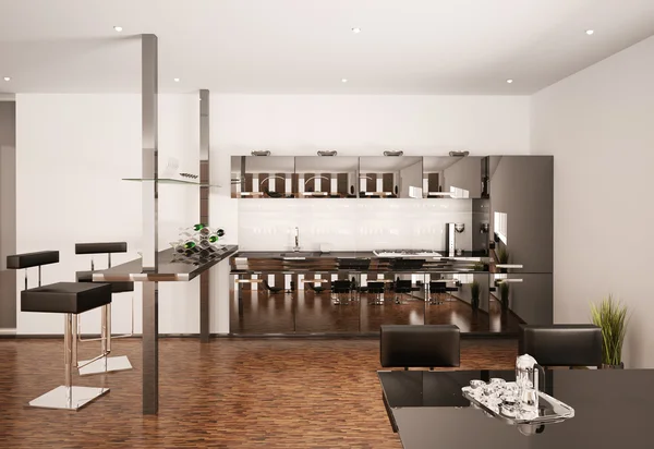 现代厨房室内 3d 渲染 — 图库照片