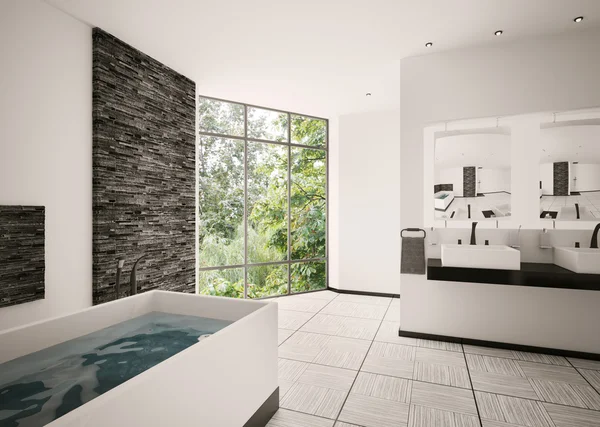 现代浴室内部3D渲染 — 图库照片