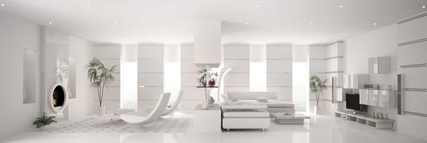 Biały apartamentu panorama wnętrza 3d — Zdjęcie stockowe