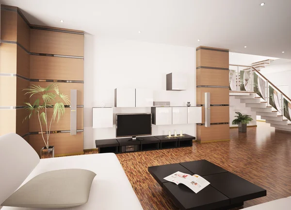 Moderní obývací pokoj interiér 3d vykreslení — Stock fotografie