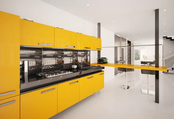 Interior de la cocina moderna 3d render —  Fotos de Stock