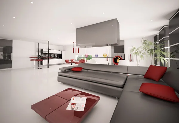 Wnętrze nowoczesne mieszkanie Render 3d — Zdjęcie stockowe