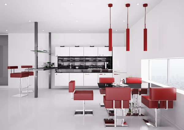 Сучасний інтер'єр кухні 3d візуалізація — стокове фото