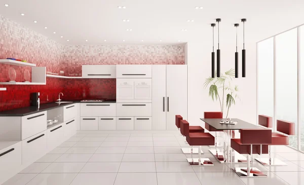 Interior da cozinha moderna 3d render — Fotografia de Stock