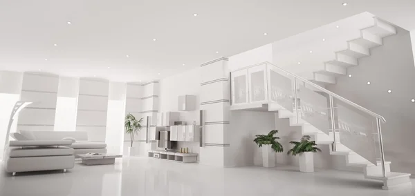 Branco moderno apartamento interior panorama 3d render — Fotografia de Stock