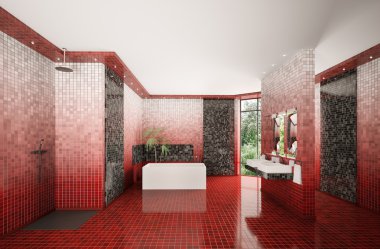 Modern bathroom interior 3d render clipart