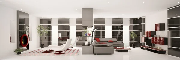 Apartamento interior panorama 3d render — Fotografia de Stock