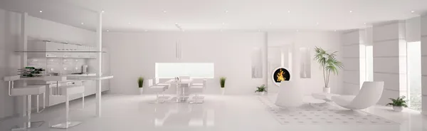 Interiér moderní bílý apartmán panorama 3d vykreslení — Stock fotografie