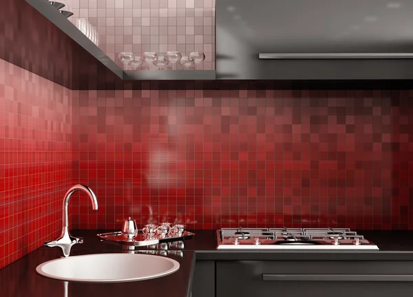 Cozinha moderna 3d render — Fotografia de Stock