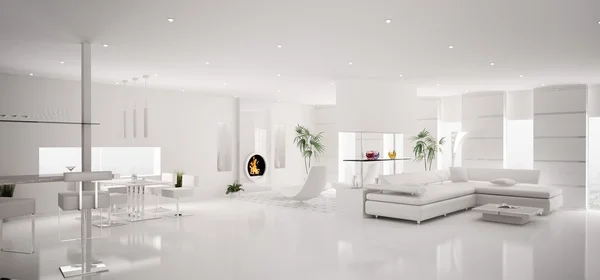 Interieur moderner weißer Appartementpanorama 3d Render — Stockfoto