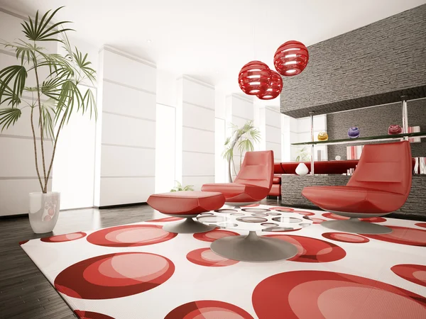 Modernes Interieur Des Wohnzimmers Mit Roten Sesseln Render — Stockfoto