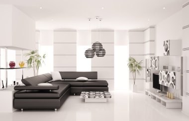 Modern living room interior 3d render clipart