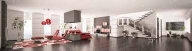 Interior of modern apartment panorama 3d render clipart