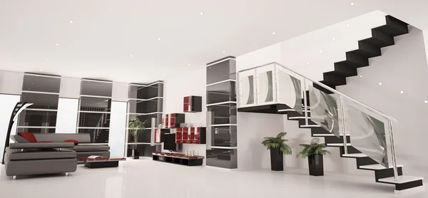 Apartament panorama wnętrza renderowania 3d — Zdjęcie stockowe