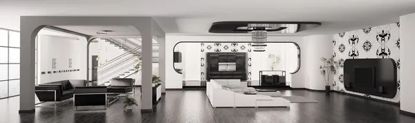 Moderno apartamento interior panorama 3d render — Fotografia de Stock