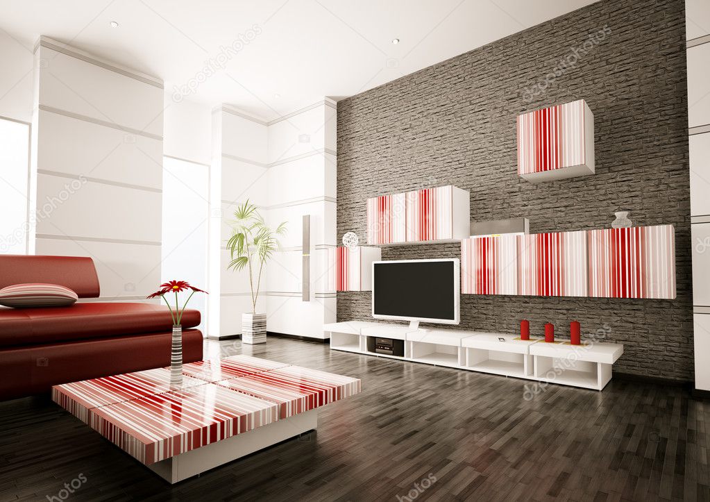 Modern living room with LCD interior 3d render