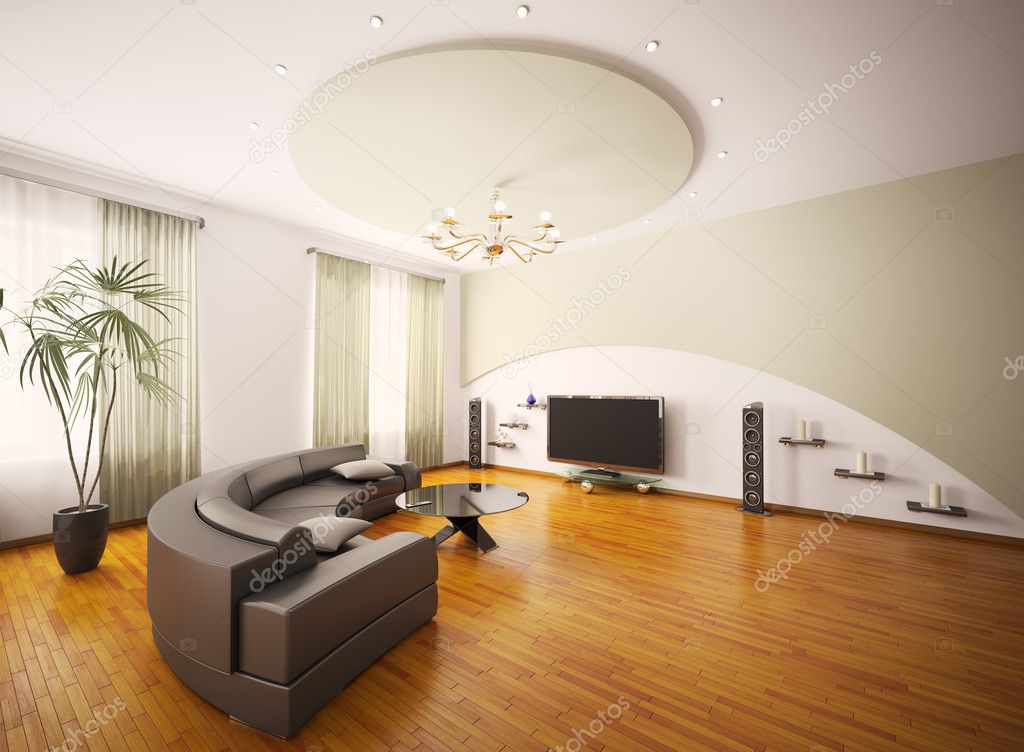 Modern living room with LCD interior 3d render