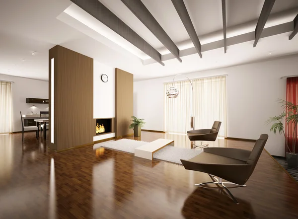 Moderne Wohnung Innenausstattung Mit Kamin Render — Stockfoto