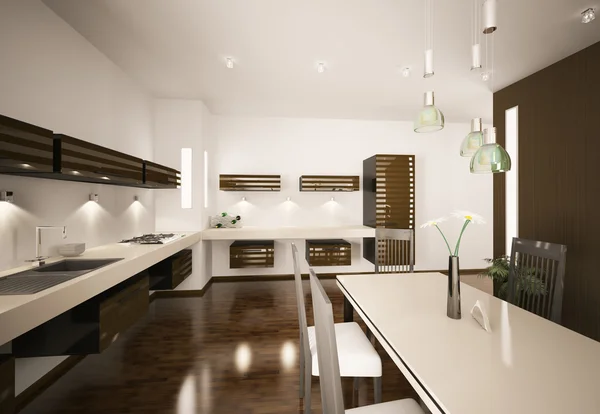 Interior Modern Brown Kitchen Render — Stock Photo, Image