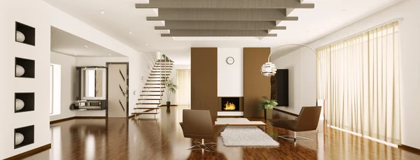 Interior Apartamento Moderno Sala Estar Panorama Render — Fotografia de Stock