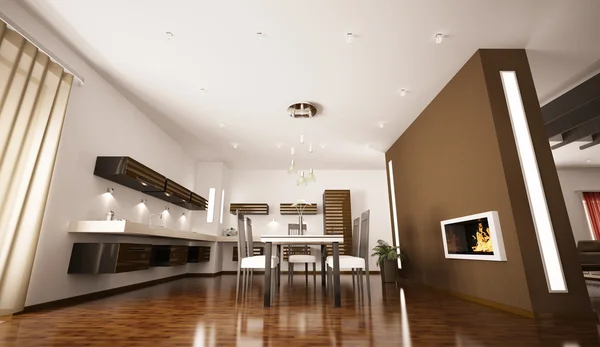 Interior da cozinha moderna 3d render — Fotografia de Stock