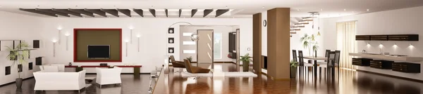 现代公寓全景 3d 渲染的内部 — 图库照片