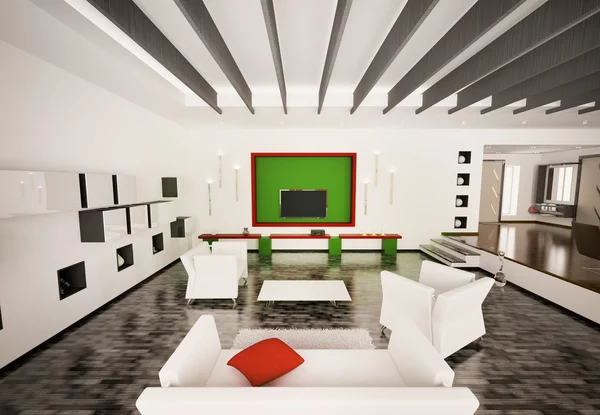 Εσωτερικό του 3d καθιστούν σύγχρονη καθιστικό δωμάτιο — Φωτογραφία Αρχείου
