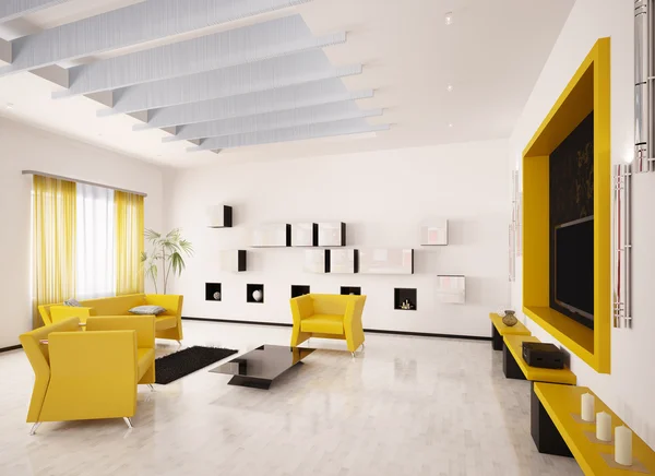 Interieur des modernen Wohnzimmers 3D-Renderer — Stockfoto