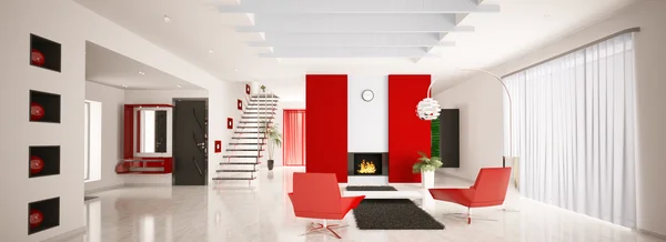 Moderno apartamento interior panorama 3d render — Fotografia de Stock