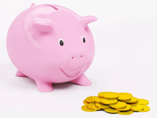 Piggybank feliz e moedas 3d render — Fotografia de Stock