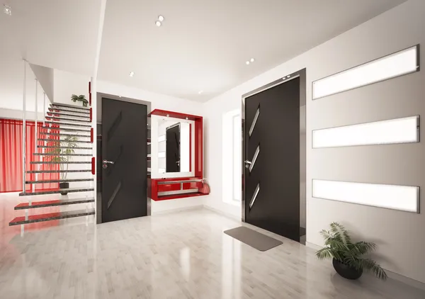 Moderne interieur van hal met trappenhuis 3d render — Stockfoto