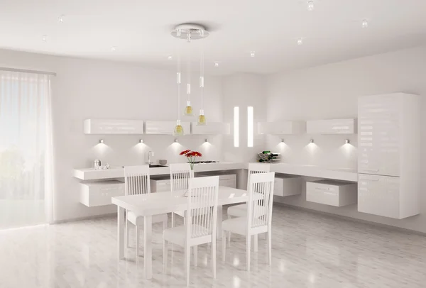 Интерьер белой кухни 3D рендеринг — стоковое фото