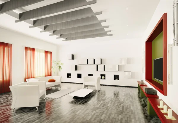 Modernt vardagsrum interiör 3d render — Stockfoto