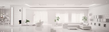 modern daire panorama 3d render beyaz iç