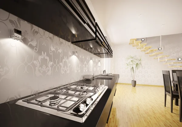 Keuken interieur met gas kachel 3d render — Stockfoto
