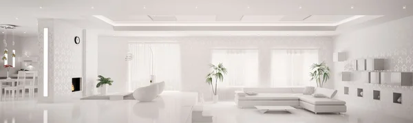 Λευκό εσωτερικό του 3d καθιστούν Πανόραμα μοντέρνο διαμέρισμα Φωτογραφία Αρχείου