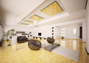 Modern apartment interior 3d render clipart