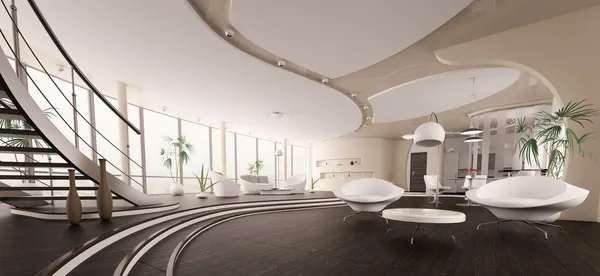 Interior de la casa moderna panorama 3d render Imagen de stock
